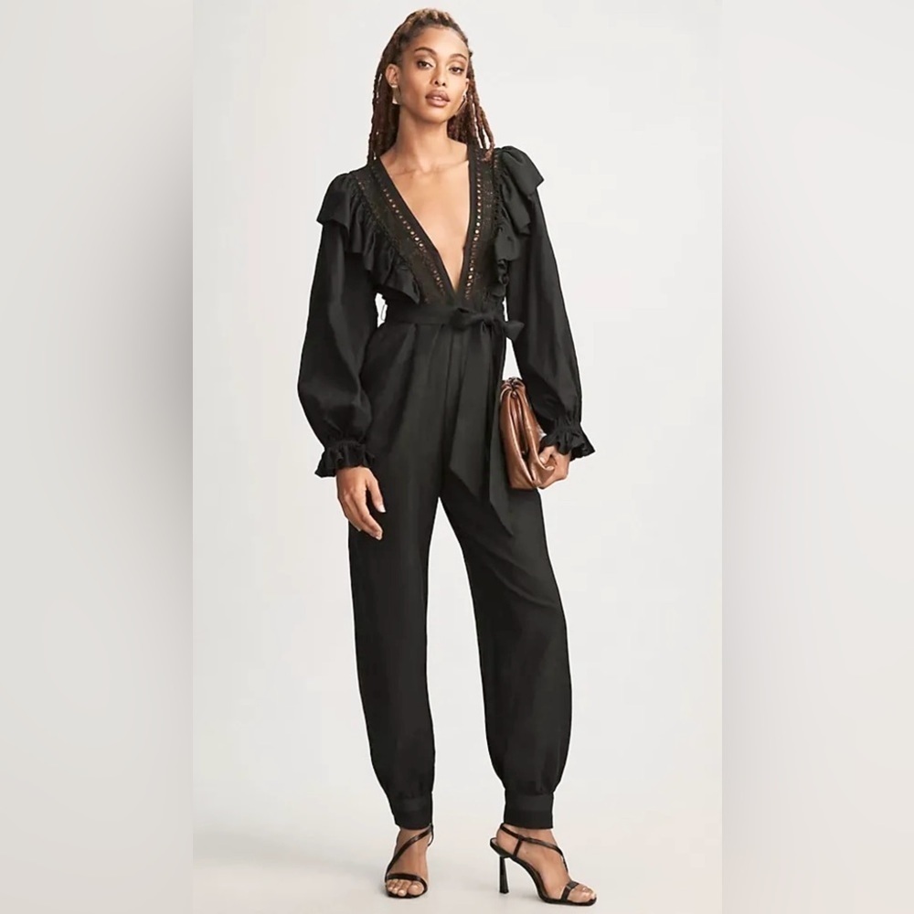NWT Farm Rio Anthropologie Lace And Ruffles Black Jumpsuit Size XS - Picture 3 of 12